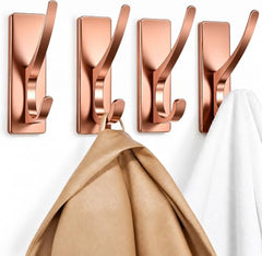 iSTAR Self Adhesive Wall Hook Heavy Duty Metal Stick-On Door Hanger Hook for Hanging Towel, Purse, Robe, Backpack, Jacket, Clothes, Bags - Wall Hooks Set for Bathroom & Kitchen (Pack of 4) (Rose Gold)