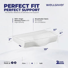 WELLGIVER Cervical Butterfly Pillow | Orthopedic Memory Foam for Neck & Shoulder Pain | Ergonomic Contour Design | Dual Height Support | Side Sleeper Pillow with Arm Rest - Pack of 1