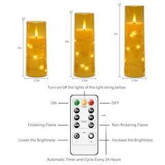 Flameless LED Pillar Candle Set of 2 | Acrylic Fiber Glass | Dancing Faux Wick | Remote Control with Battery Operated 3 AA | Home Décor & Gifting | 3" D x 6" H | Red