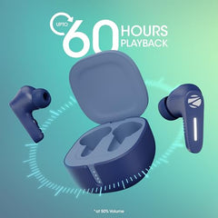 Zebronics Sound Bomb 7 Bluetooth TWS in Ear Earbuds with 60H Playtime, ENC Mic, Rapid Charge, Upto 50ms Gaming Mode, Flash Connect, Voice Assistant, Smooth Touch Control, BT v5.2, Type C (Blue)