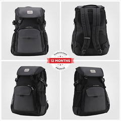 HARISSONS RHINO Laptop Backpack | 30L | Fits 15.6” Laptop | 420D PU-Coated Polyester & Vegan Leather | Office, Commute & Travel | Laptop Protection, Trolley Sleeve, Organizer (Grey)