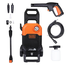 BLACK+DECKER BEPW1600 1300W 1600 PSI 110 Bar Pressure Washer for Car, Bike, Home & Garden Cleaning Use with Multiple Accessories Included, 1 Year Warranty, Orange & Black