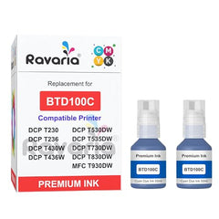 Ravaria BTD100BK Compatible Ink for Brother Printer DCP-T236 DCP-T230 DCP-T436W DCP-T430W DCP-T535DW DCP-T530DW DCP-T730DW DCP-T830DW MFC-T930DW (BTD100BK Black Ink 2 Pcs)