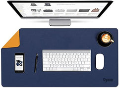 Dyazo Vegan PU Leather Mouse Pad for Remote Work/Office/Gaming, Large Desk Mat, Dual-Sided Anti-Slip, Water-Resistant Design (800 x 300mm, Navy Blue & Yellow)
