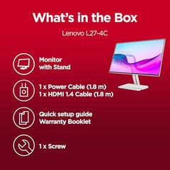 Lenovo L27-4C| 27 Inch (68.58 cm) Ultraslim Monitor, FHD 1920x1080, IPS, 144Hz, 99% sRGB, 1ms, 2x3W Speakers, Dual HDMI, Display Port, Audio Port, AMD FreeSync,Eyesafe, Bezel-Less, VESA Mount, Grey