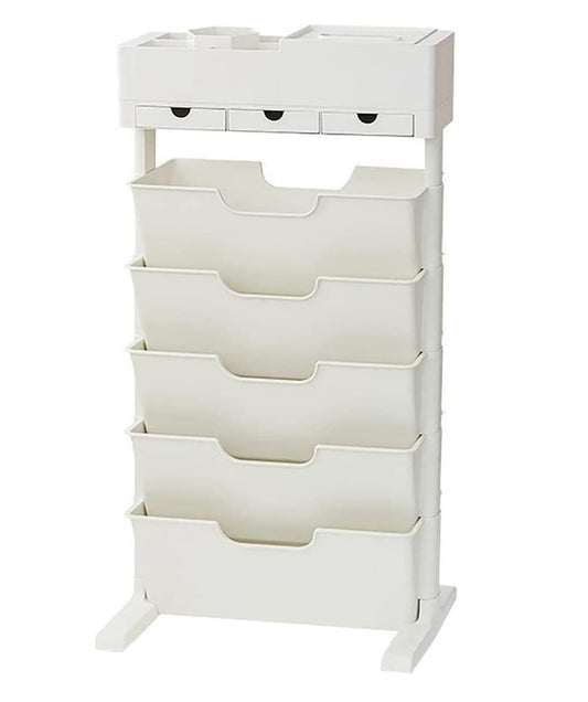 SYGA Removable Multifunctional Book Storage Rack Shelf Living Room Layered Plastic Sundries Storage One Generation(Offwhite)