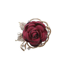 SYGA Women's Floral Brooch Pin with Rhinestones and Pearls (Red)