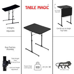 TABLE MAGIC 2.0 Double-Top Multipurpose Laptop Table Mat Finish| Height Adjustable, Foldable, Portable | Work-from-Home Lap Desk (Midnight Black)