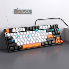 MageGee 75% Mechanical Gaming Keyboard with Brown Switch, LED White Backlit Keyboard, 87 Keys Compact TKL Wired Computer Keyboard for Windows Laptop PC Gamer - Retro Grey/White