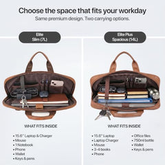 RIONTO Elite Vegan Leather Laptop Bags for Men Office Use | Upto 15.6 inch | Expandable Bottom | Mobile & Pen Compartment with Multiple Organizers | Professional Office Bag for Man & Women - Tan