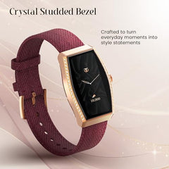 Titan Valerie Aura Smart Watch for Women with 1.47” AMOLED Display,Crystal Studded Bezzel,Luna Wellness,UV/AQI Index,Animated Watchfaces,QR Hub,Stress Monitoring,Breathe Exercise,IP68- Wine Red