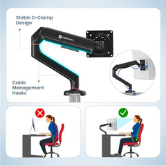 Portronics Aerolift Solo Gas Spring Monitor Arm, Desk Mount for 13–32 Inch Screens, VESA 75x75 & 100x100 mm, Full Motion Tilt/Swivel/Rotation, C-Clamp & Grommet Installation, Aluminium Build