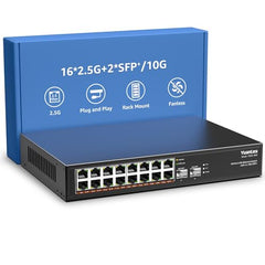 YuanLey 18 Port 2.5G PoE Switch Unmanaged, 16 x 2.5G Base-T PoE Ports, 2 x 10G RJ45 UpLink, IEEE802.3af/at, 250W, Compatible with 100/1000/2500Mbps, Metal Case, 2.5Gbe Network Switch