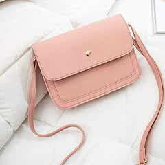 MOMISY Sling Shoulder Crossbody Bag with Adjustable Long Strap for Women Solid Pattern Button Closure Handbags Purse Young Ladies (Pink)