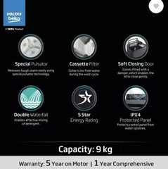 Voltas Beko Semi-Automatic Top Load Washing Machine, 12 Kg Capacity, 5 Star Burgundy