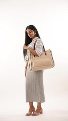 Crewer Elegant Work Bag with Lunch Compartment – Laptop Tote Bag with Lunch Box Section, Office Bag with Insulated Lunch Storage – Stylish Quilted Shoulder Bag for Women. (Cream)