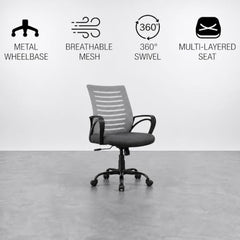 CELLBELL Desire C104 Mesh Mid Back Chair | Ergonomic Office, Study, Revolving, Computer Chair for Work from Home Heavy Duty Metal Base, Seat Height Adjustable (Black)