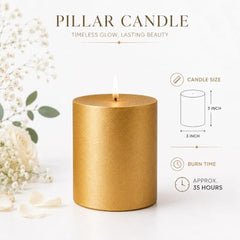 C Lal & Sons Silver Pillar Candle 2x2 Inch | Long Burning Decorative Wax Candle | 20H Burn Time | Unscented Candle for Home Décor, Wedding Decoration, Prayer, Meditation, Festivals & Romantic Ambience