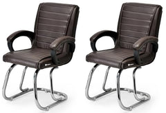 KITHANIA Executive Office Home Study Chair Library Chair with Cushioned Arm Rest & Seat Back, Reception or Conference Room Seating, 100 Kgs Limit (2, Pink, Double Pipe Chrome Frame)