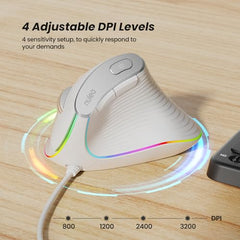 Nulea Wired Vertical Mouse, USB Ergonomic Optical Mouse with 4 Adjustable DPI, 11 RGB Backlight Modes, Compatible for Laptop, PC, Desktop, Mac, Grey