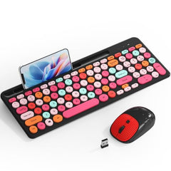 Retro Wireless Keyboard and Mouse Combo, Full-Size USB Keyboard with Round Keycaps, 2.4GHz Wireless for Desktop, Laptop and Computer (Green-Colorful)