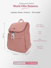 Genie Miami Laptop Backpack for Women (16 Inches) | Modern Office, College & Travel Laptop Backpack | Padded Laptop Sleeve | Rose