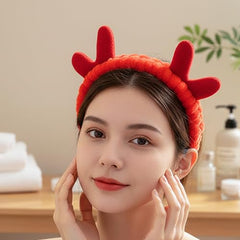 MOMISY Spa Headband for Women, Washable Facial Band, Elastic Hair Band, Makeup Wrap (Red)