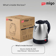 Impex Migo Stainless Steel Electric Kettle 1.8 Litre 1500 Watts Fast Boiling Portable Electric Kettle | Power Indicator | Dry Run Protection | Auto Cut off | 360 Degree Rotatable | 1 Year Warranty