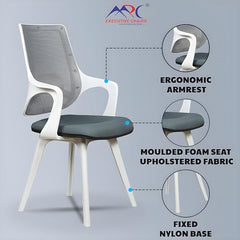 MRC Mono Ergonomic Office Chair (Mid-Back) – Revolving Breathable Mesh Desk Chair for Work from Home & Study–Lumbar Support & Heavy Duty Nylon Base (Grey & White)