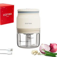 CΓRAA Chopper Electric for Kitchen | ChopLab Neo USB Vegetable Chopper for Kitchen Use by Chef Sanjyot Keer | Rechargeable Chopper with Stainless Steel Blades, 250ml, Beige