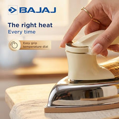 Bajaj DHX-9 1000W Heavy Weight Dry Iron | Advance Soleplate And Anti-Bacterial German Coating Technology | Multiple Temperature Levels | 2 Yr Warranty 【Ivory】