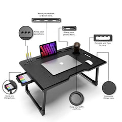 Rellon Industries Laptop Table Multi Purpose Laptop Desk for Study and Reading with Foldable Non-Slip Legs Reading Table Tray, Laptop Table, Laptop Stands, Laptop Desk (Black)