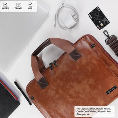 VISMIINTREND Laptop Leather Bag for Man | Coffee Brown