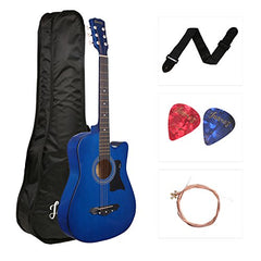 Juârez Acoustic Guitar Kit, JRZ38C/BK 38 Inch Cutaway, 038C with Bag, Strings, Pick and Strap, Black