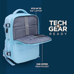 Acer Estilo Premium 15.6 Inch Blue Color Backpack I Water Resistent Polyester I Expandable, 2 Zipper Front Pocket, 2 More Compartment for Laptop and Other Accessories I USB Charging I Strolley Strap