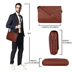 WildHorn Genuine Leather Laptop Messenger Bag for Men | Stylish Office Bag with a Padded Laptop Compartment & Adjustable Strap | Designed to Fit Laptops up to 14 Inches | Backed by a 1-Year Warranty