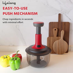 Lifelong Push Chopper 650ml | Compact and Efficient Vegetable, Onion, and Garlic Chopper, Essential Manual Kitchen Cutter for Quick and Easy Food Preparation, Ideal for Small Kitchens and Meal Prep