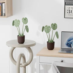 StyleX Store® [Pack of 1 Artificial Plant with Decorative Flower Pot Coaster, Magnetic Leaf Design, Study Tabletop Office Desk Decor, Modern Indoor Planter, Living Room, Bedroom, Home Decoration