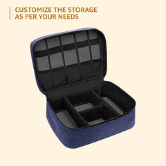 Amazon Basics Travel Organiser for Electronic Accessories, Flexible Padded Dividers, Waterproof, Foam Padding, for Cables, Chargers, Hard Disk, Power Bank (Blue)