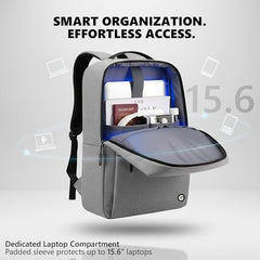 GadgetBite Graphite 20L Laptop Backpack with 15.6" Laptop Compartment, USB Charging Port, Organiser Pockets and Bottle Holder. Ideal for Office, College and Travel - Charcoal Grey