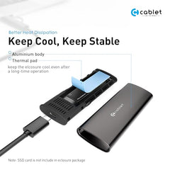 Cablet M.2 NVMe/NGFF SSD Enclosure USB 3.1 Gen2 10Gbps for 2242/2260/2280 M-Key/M+B Key PCIe SSD, Supports Dual Protocol NVMe and NGFF SSD, UASP Max 2TB, Aluminium Case