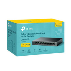 TP-Link LS108GP 8-Port Gigabit Desktop Ethernet Switch with 8-Port PoE+, 62 W PoE Budget, PoE Auto Recovery, Plug & Play, Metal Casing, Ideal for IP Surveillance & Network Security