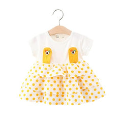 MOMISY Baby Girl Short Sleeves Infant Toddler Summer Frock - Yellow&White-M (6 Months to 12 Months)