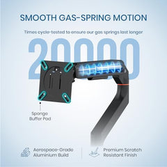 Portronics Aerolift Solo Gas Spring Monitor Arm, Desk Mount for 13–32 Inch Screens, VESA 75x75 & 100x100 mm, Full Motion Tilt/Swivel/Rotation, C-Clamp & Grommet Installation, Aluminium Build