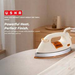 Usha 3710 1000Watt 1.75 kg Heavy Weight Dry Iron | Double Coat Golden Non Stick Soleplate for Longer Durability | Extra Long Soleplate | 360° Swivel Cord | 2 Years Warranty | (White)
