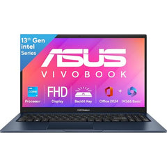 ASUS Vivobook 15,13th Gen,Intel Core i3-1315U (Intel UHD /16GB RAM/512GB SSD/FHD/15.6"/60Hz/Win 11/M365 Basic (1Year)*/Backlit Keyboard/Office Home 2024/Quiet Blue/1.70 kg) X1504VA-NJ2325WS
