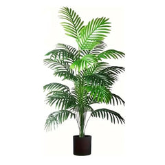GARDEN GYANI Artificial Areca Palm Plant with Black Pot – 145 cm Tall Faux Tropical Decorative Plant with 35 Leaves for Home, Office & Living Room Décor