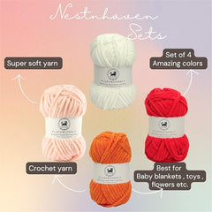 NESTNHAVEN , Plush & Cuddly Sets 2.0 , Chenille Yarn Supersoft Hand Knitting Wool Ball, set of 4 , 400 grams (1 Ball/100 Gram Each) Suitable for Craft, Babywear, Toys , Baby Blankets , 5 Bulky, Shades - NNHS 2.0 (Set 26 baby Pink , lilac , hot pink…