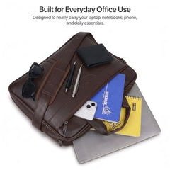 RIONTO Elite Vegan Leather Laptop Bags for Men Office Use | Upto 15.6 inch | Expandable Bottom | Mobile & Pen Compartment with Multiple Organizers | Professional Office Bag for Man & Women - Tan