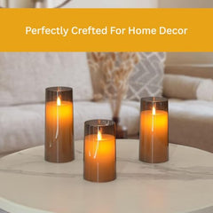 Flameless LED Pillar Candle Set of 2 | Acrylic Fiber Glass | Dancing Faux Wick | Remote Control with Battery Operated 3 AA | Home Décor & Gifting | 3" D x 6" H | Red
